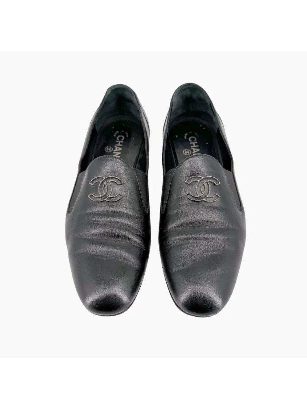 Chanel CC Slip On Loafers Flats Black Leather Size 41 US 10-10.5 Women’s - Picture 3 of 15